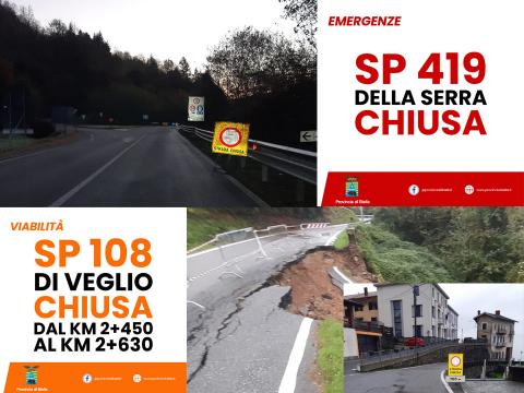 Immagine notizia Situazione strade: SP 108 Veglio e SP 419 della Serra