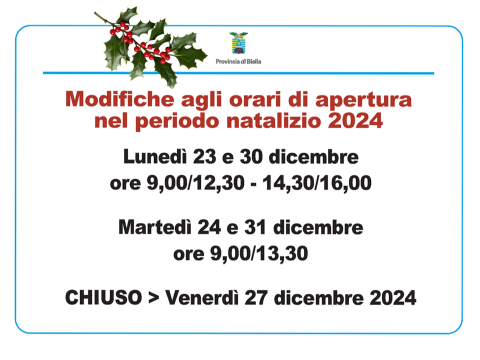 Orari nel periodo natalizio 2024