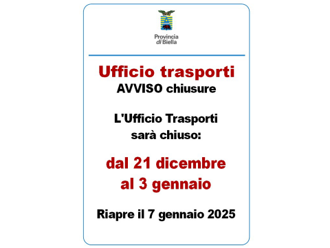 Immagine notizia Festività e chiusura ufficio trasporti